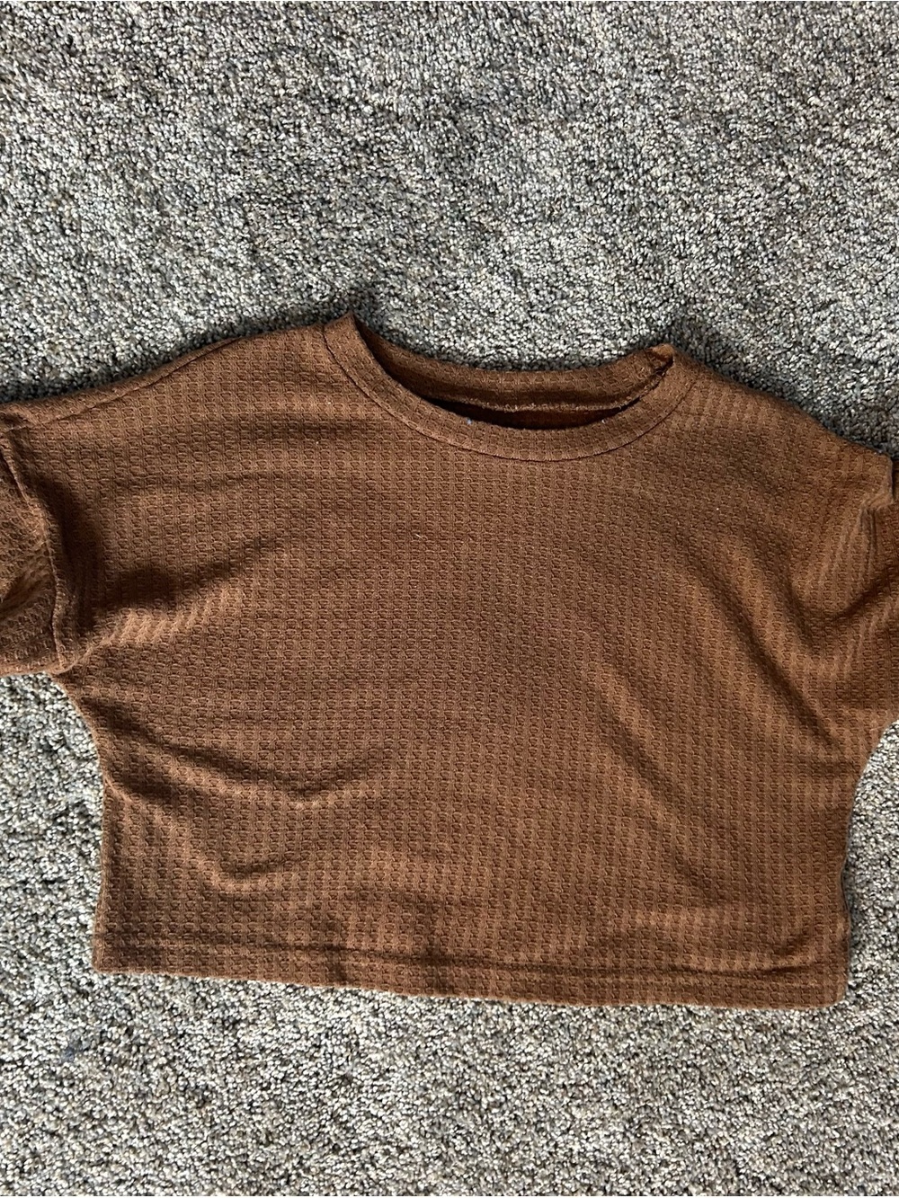 SHEIN Cropped Waffle-Knit Short Sleeve Top - Brown - XS